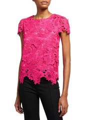 Milly 3D Floral Lace Cap-Sleeve Top