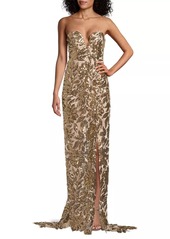 Milly Adrianna Sequin Leaf Strapless Gown