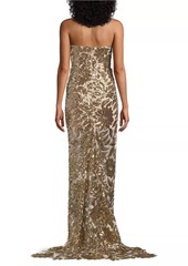 Milly Adrianna Sequin Leaf Strapless Gown