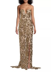 Milly Adrianna Sequin Leaf Strapless Gown