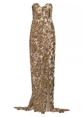 Milly Adrianna Sequin Leaf Strapless Gown