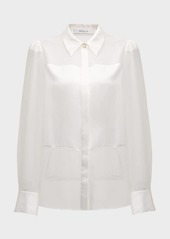 Milly Andy Sheer-Panel Button-Down Satin Blouse