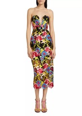 Milly Artem Embroidered Strapless Midi-Dress