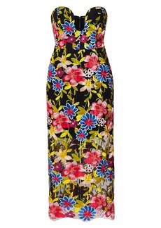Milly Artem Embroidered Strapless Midi-Dress
