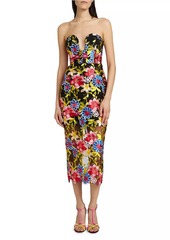 Milly Artem Embroidered Strapless Midi-Dress