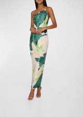 Milly Asymmetric Strapless Botanical Jacquard Gown