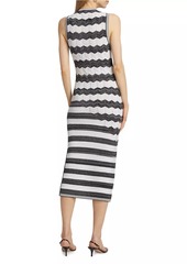 Milly Asymmetric Zig-Zag Knit Midi-Dress