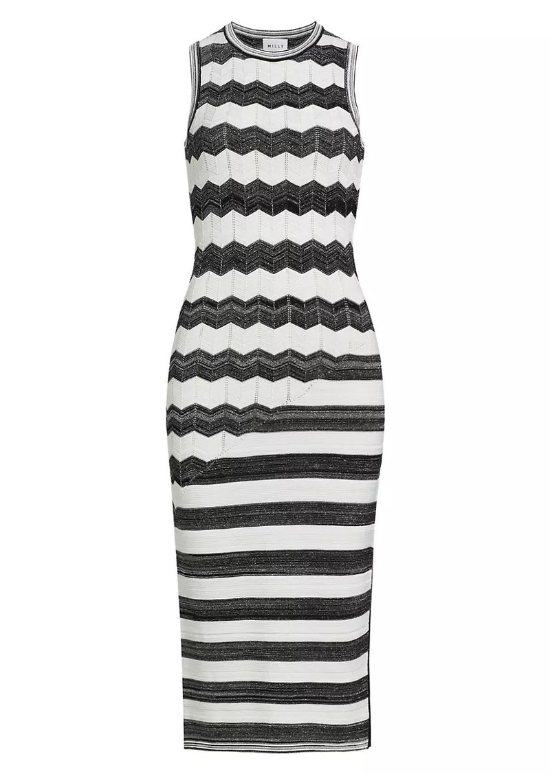 Milly Asymmetric Zig-Zag Knit Midi-Dress