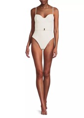 Milly Chevron Belted One-Piece Swimsuit