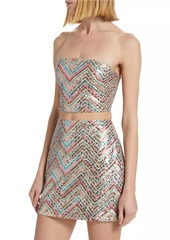 Milly Chevron Sequined Strapless Crop Top