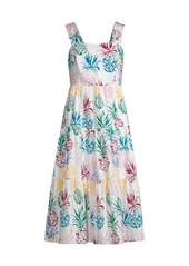 Milly Ellery Tropical Pineapple-Print Midi-Dress