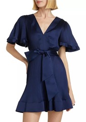 Milly Ellie Satin Pleated Short-Sleeve Minidress