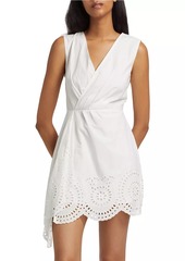 Milly Embroidered Poplin Faux-Wrap Minidress