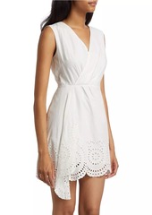 Milly Embroidered Poplin Faux-Wrap Minidress