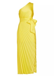 Milly Estelle Pleated Satin One-Shoulder Dress