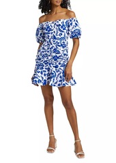 Milly Flowers Of Spain Ruched Cotton Poplin Minidress