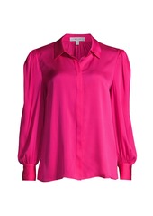 Milly Francia Puff-Sleeve Silk-Blend Blouse