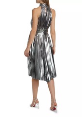 Milly Idena Metallic Pleated Halter Midi-Dress