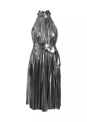 Milly Idena Metallic Pleated Halter Midi-Dress