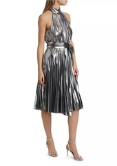 Milly Idena Metallic Pleated Halter Midi-Dress