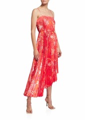 Milly Irene Tropical Palm-Print Asymmetric Dress