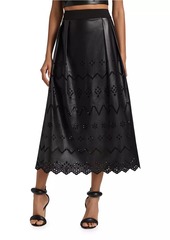 Milly Jolene Eyelet Embroidered Faux Leather Skirt