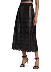 Milly Jolene Eyelet Embroidered Faux Leather Skirt