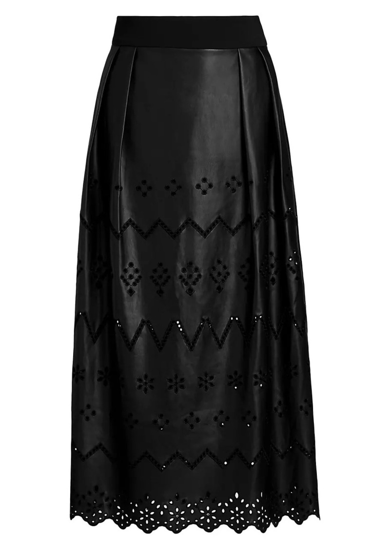 Milly Jolene Eyelet Embroidered Faux Leather Skirt