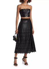 Milly Jolene Eyelet Embroidered Faux Leather Skirt