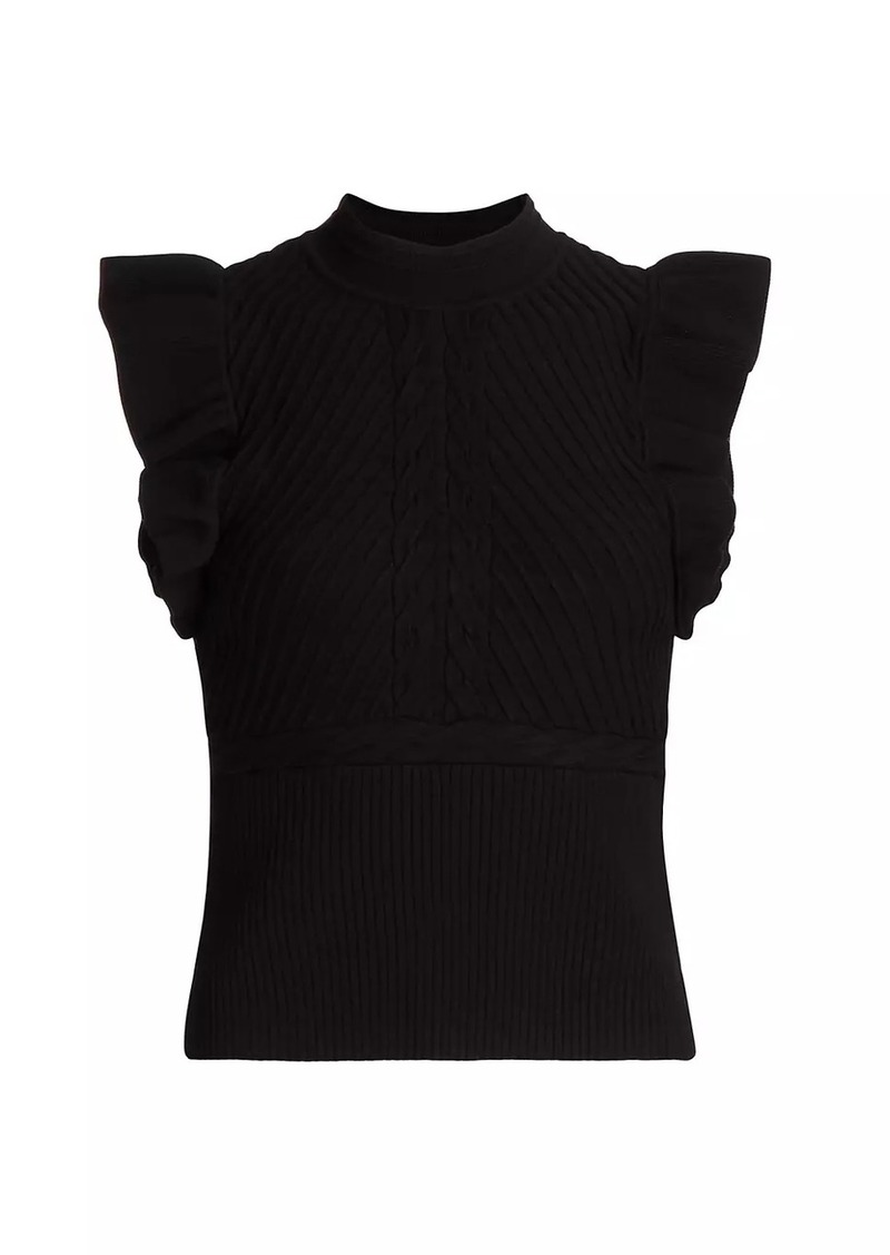 Milly Kamila Cable-Knit Flutter Top