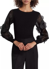 Milly Koda Sheer Sleeve Knit Sweater