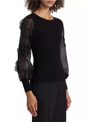 Milly Koda Sheer Sleeve Knit Sweater