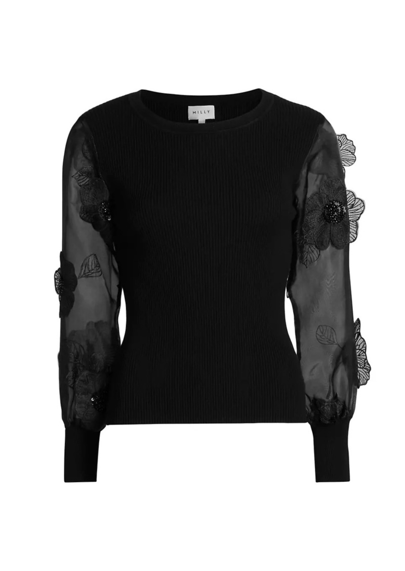 Milly Koda Sheer Sleeve Knit Sweater