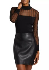 Milly Krissy Sheer Mock Turtleneck Top