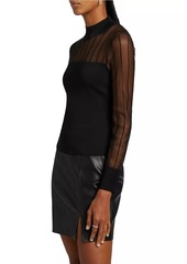 Milly Krissy Sheer Mock Turtleneck Top