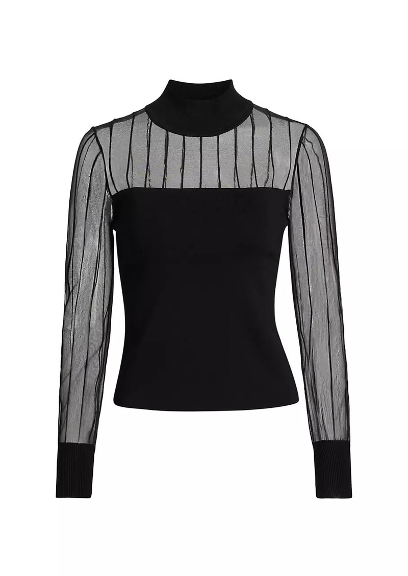 Milly Krissy Sheer Mock Turtleneck Top