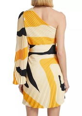 Milly Linden Zebra Pleated One-Shoulder Dress