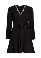 Milly Liv Embellished Pleated V-Neck Minidress