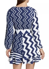 Milly Liv Patchwork Chevron Pleated Dress