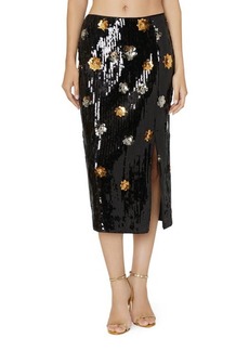Milly 3D Floral Sequin Midi Skirt