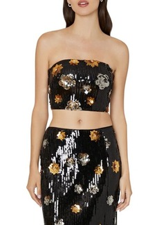 Milly 3D Floral Sequin Strapless Top