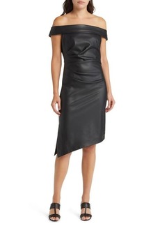 Milly Ally Off the Shoulder Faux Leather Sheath Dress