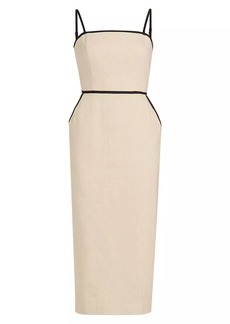 Milly Amara Linen-Blend Contrast Midi-Dress