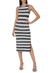 Milly Asymmetric Zig Zag Metallic Sleeveless Knit Midi Dress