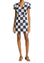 Milly Atalie Checkerboard Paisley Embroidered Minidress in Navy/Ecru at Nordstrom