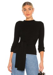 MILLY Belted Tie Front Merino Pullover