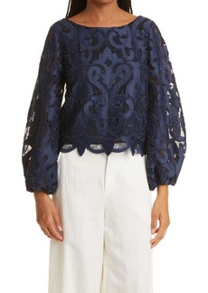 Milly Beverly Lace Top in Navy at Nordstrom