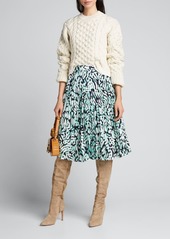 Milly Brushstroke-Print Pleated Skirt
