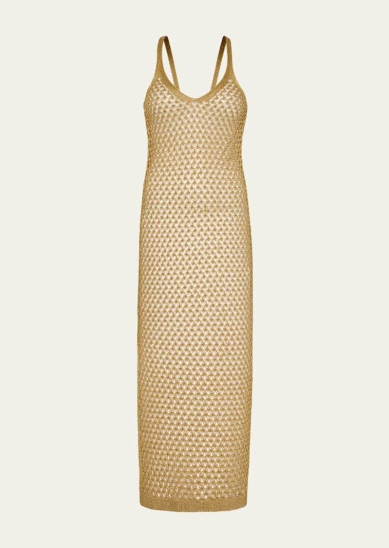 Milly Cabana Metallic Mesh Midi Dress