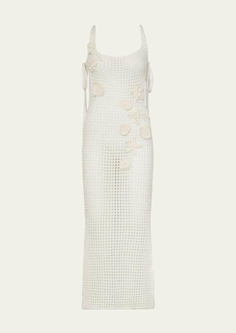 Milly Cabana Seashells Crochet-Knit Midi Dress